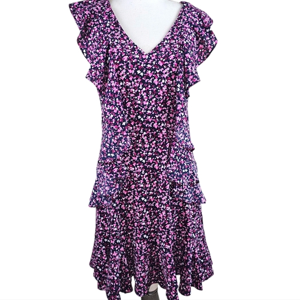 Michael Michael Kors Ditsy Floral Ruffle Dress In Medium